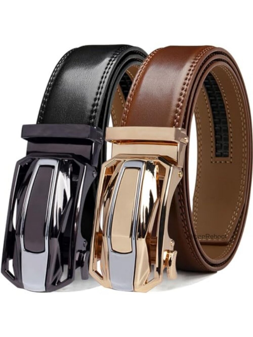 Men's Ratchet Leather Belt 2-Pack Adjustable Trim-to-Fit Dress Casual